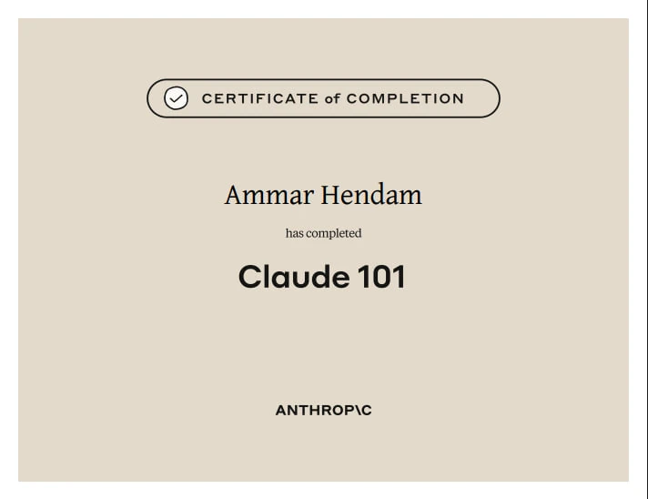 Certificate of Completion — Claude 101, Anthropic